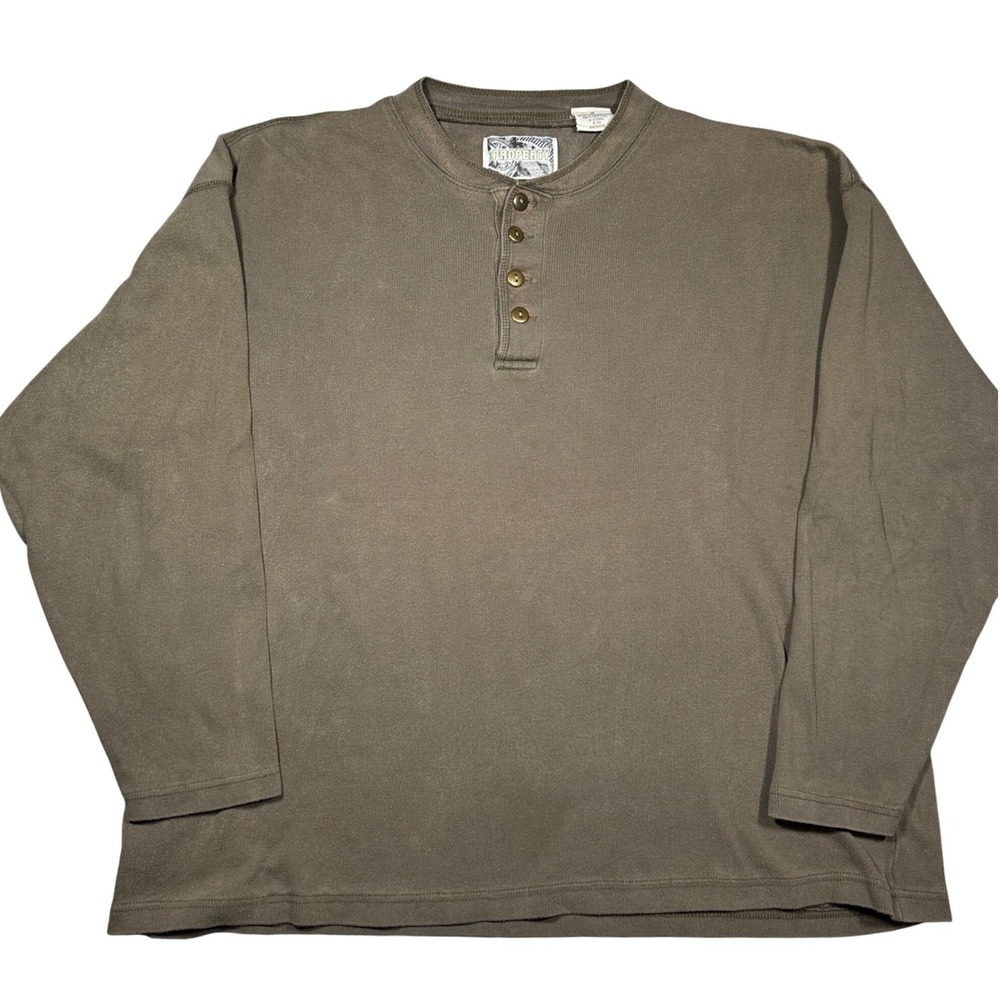 Vintage Henley Shirt Property Medium Brown/Olive Earth Tone Long‎ Sleeve Cotton